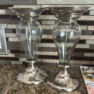 Silver Glass Candle Holders with Flared Top and Circular Base